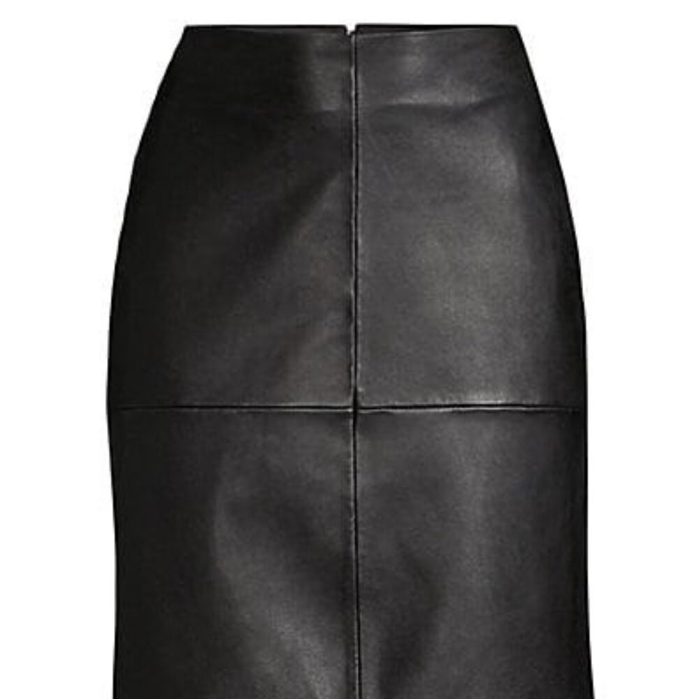 Donna Karan Seamed Leather A-Line Skirt